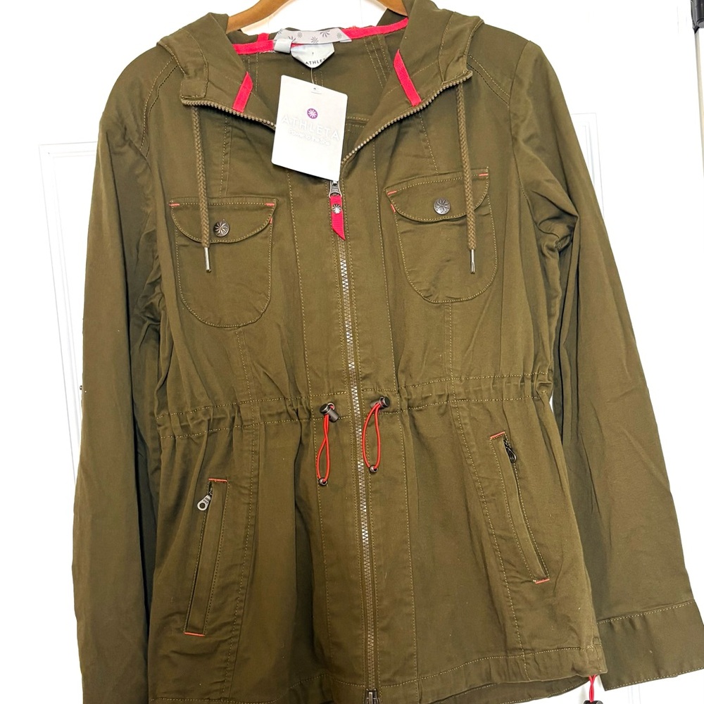 Athleta Olive Utility Jacket with Pink Trim